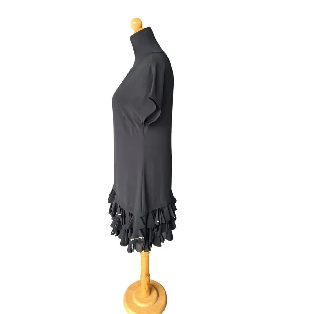 TED BAKER BLACK DRESS WITH GOLD RUFFLE SIZE 1 - Picture 4 of 5